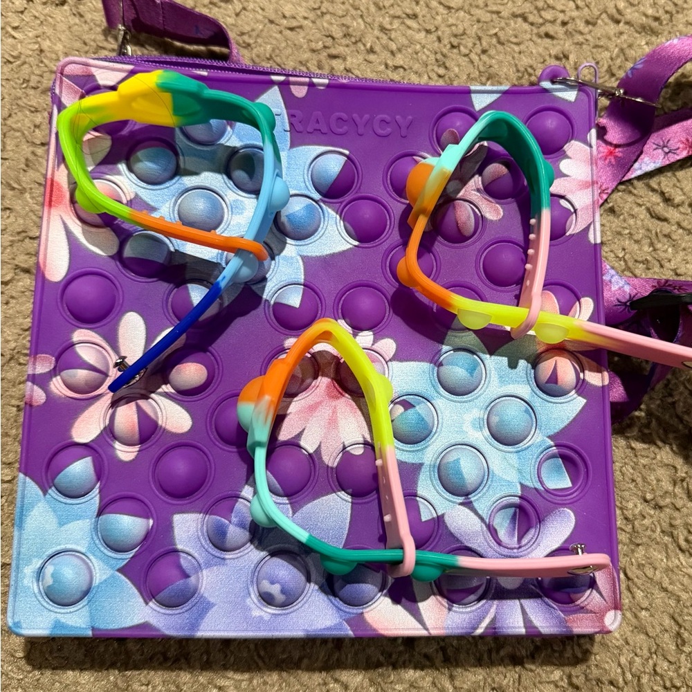 Colorful Pop It Bracelets and Purple Pop It Bag